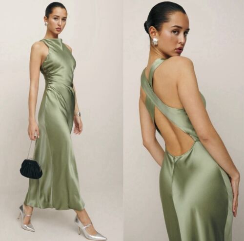 NEW Reformation silk Casette midi dress gown Silk sz 10 $328 artichoke