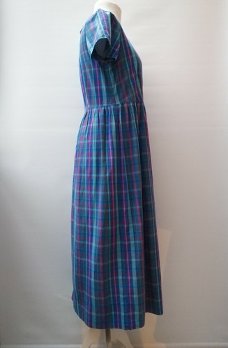 LAURA ASHLEY Vintage 80s/90s Blue Check Cotton Midi Maxi Shirt Dress UK14❤ - Picture 7 of 11