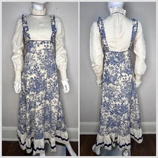 Vtg 1970s Blue Toile de Jouy Gunne Sax Maxi Dress Size 9 70s Black Label Jessica