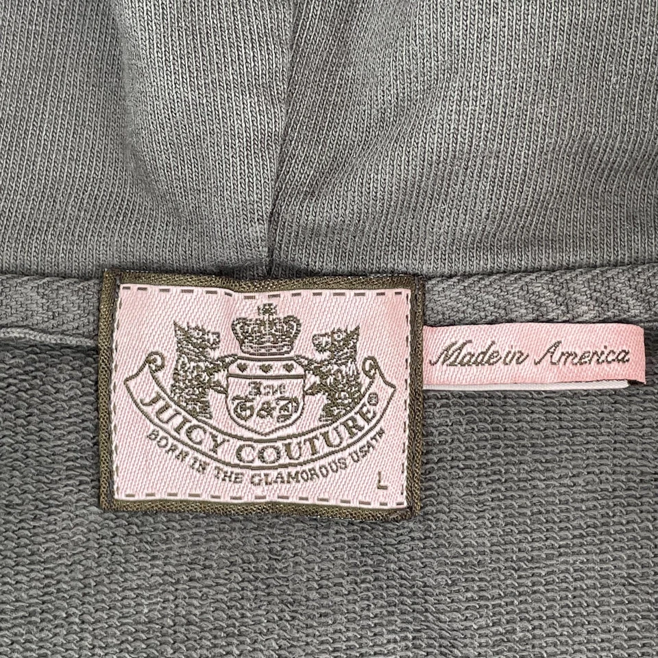 Moletom com capuz vintage Juicy Couture feminino grande cinza francês terry costas logotipo manga longa - Imagem 2 de 4