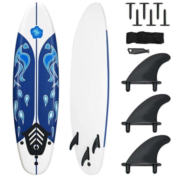 6' Surfboard Foam Body Surfing Board W/3 Fins & Leash Beach 6' Surfboard Foam Body Surfing Board W/3 Fins & Leash Beach