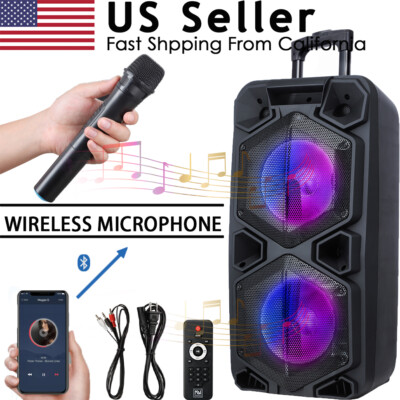 Dual 10'' Subwoofer Bluetooth Speaker Wireless Mic Heavy Bass Sound PA System TWS