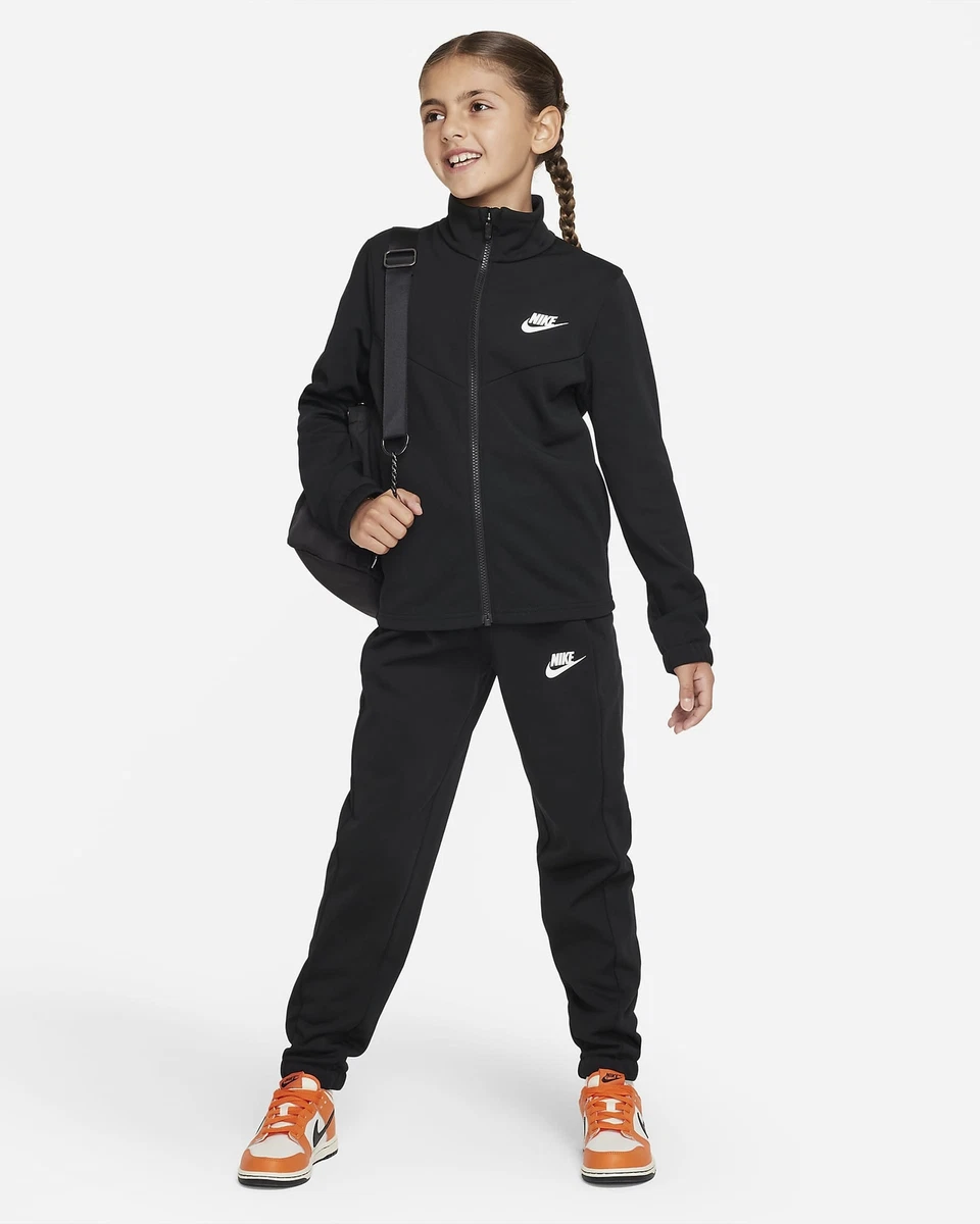 GIRLS NIKE FULL TRACKSUIT SET TOP BOTTOMS KIDS ZIP JACKET BLACK