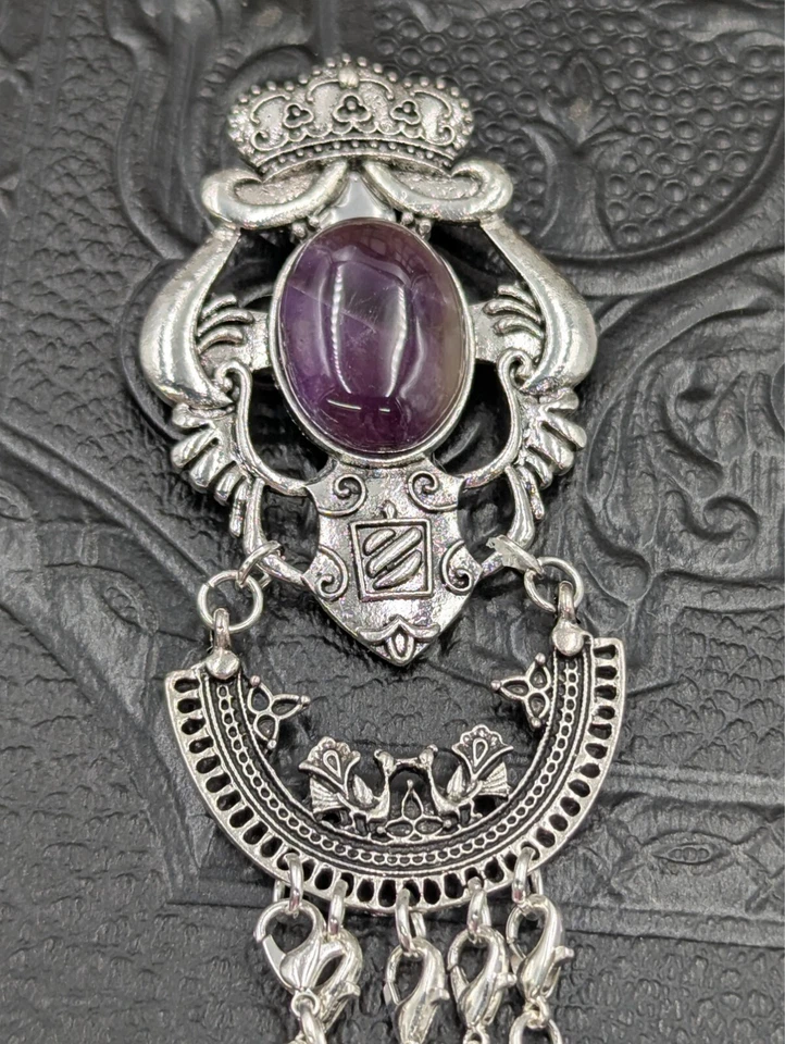 Silver Crown and Shield Crest Chatelaine Waist Clip 8 Stone Options 5 chains - Image 3 of 4