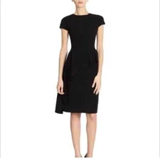 Teri Jon by Rickie Freeman Dress Size 8 Sheath Peplum Black Asymmetric Ruffle