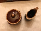 Hull Pottery Brown Drip Creamer and Sugar Bowl With Lid  Oven Proof  USA