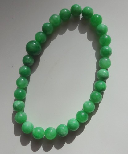 Vintage Asian Chinese Natural Grade A Apple Green Jade Stretch Bracelet - Picture 13 of 15