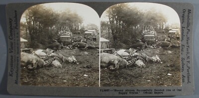 VINTAGE STEREOVIEW OFFICIAL REPORT ENEMY AIRMEN DESTROY SUPPLY TRAIN, KEYSTONE