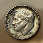 1951 Roosevelt  Dime Beautiful Multicolor MONSTER TONING on OBV & REV 🌈 Silver