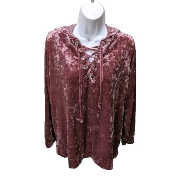 Top túnica de terciopelo City Streets para mujer 1X capucha delantera con cordones grunge caprichoso #32 Foto 2 de 4