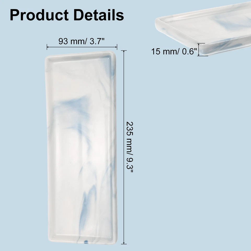 Marble Tray for Bathroom 9" Small Rectangle Ceramic Vanity Tray, Blue - Изображение 2 из 4