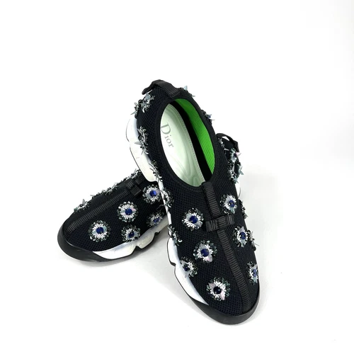 Baskets à enfiler Dior Fusion noires cristaux fleurs pointure 39