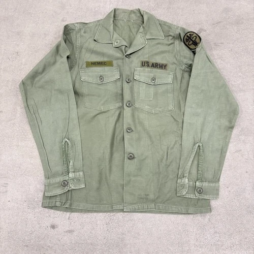 Vintage Vietnam Era U.S. Military Army OG-107 Class 1 Green Cotton Shirt Size L