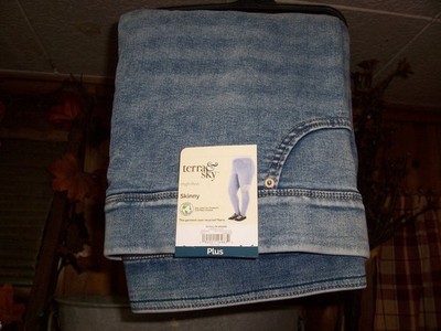 TERRA AND SKY WOMENS PULL ON HIGH RISE MEDIUM WASH JEGGINGS JEANS  0X 14W