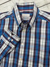 ETON 1928 Dress Shirt Men  s 15.5 39 Button Check Plaid Red White Blue