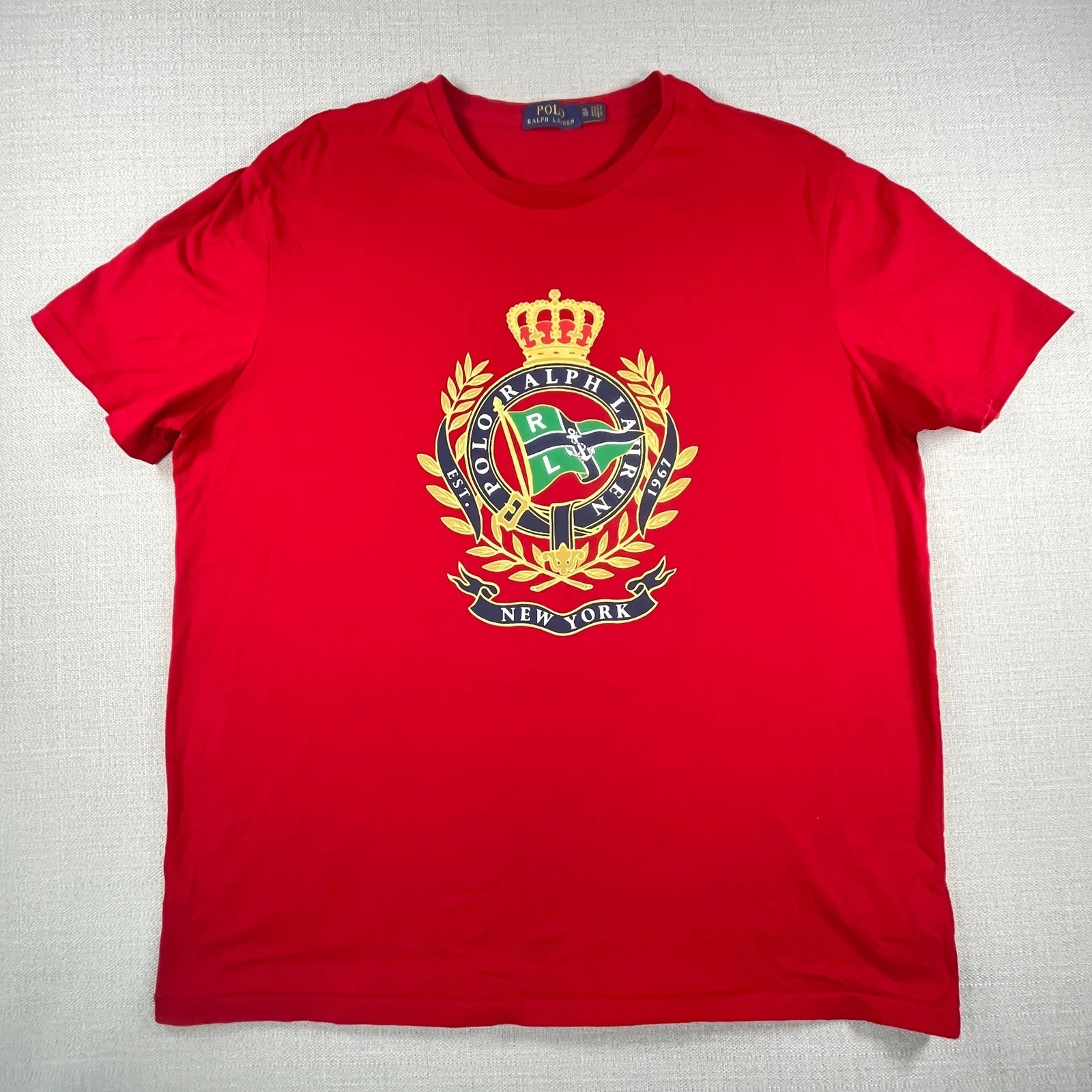 Polo Ralph Lauren T-Shirt Mens XL Red Crest Graphic New York Short Sleeve