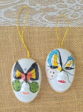2-PC Hand Painted Porcelain Mini Mardi Gras Masks: Butterfly Faces, Wall Decor