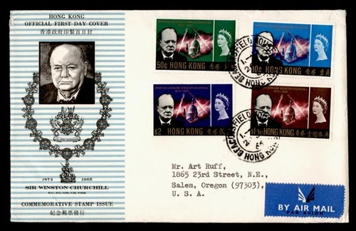 DR WHO 1966 HONG KONG FDC SIR WINSTON CHURCHILL CACHET COMBO  g65446