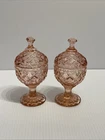 New ListingVintage Pink Depression Glass Miniature Lidded Candy Dish in Diamond Pattern