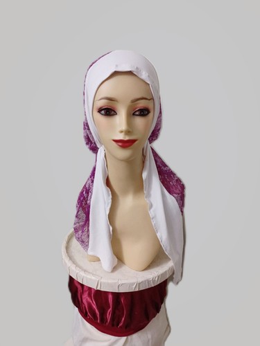 Pre-Tied Head Scarf, Head Cover Tichel 2 tons White/Fusha ON SALE NOW! - Picture 9 of 10