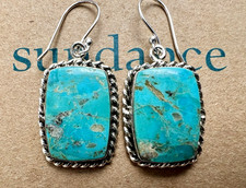 NEW 228 Sundance Kingman Turquoise Sterling Silver Handmade Rectangle Earrings