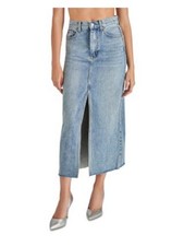 STEVE MADDEN Womens Blue High Front Slit Raw-edge Hem Maxi Pencil Skirt 4