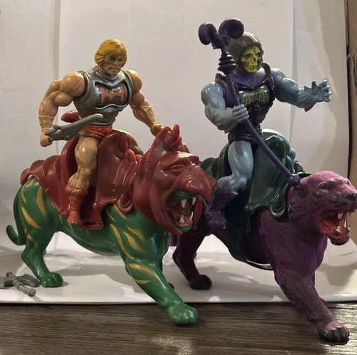 Vintage MOTU He-Man Skeletor Battlecat Panther 1984 Battle Damage Armor