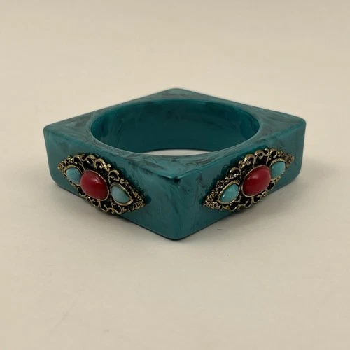 Vintage Turquoise Acrylic Resin Chunky Costume Jewelry Bracelet
