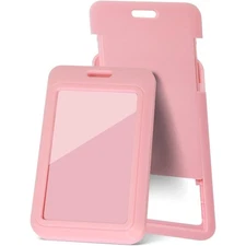 2 Pcs Vertical Sliding ID Badge Holder with Clear Protector, Lightweight Plastic