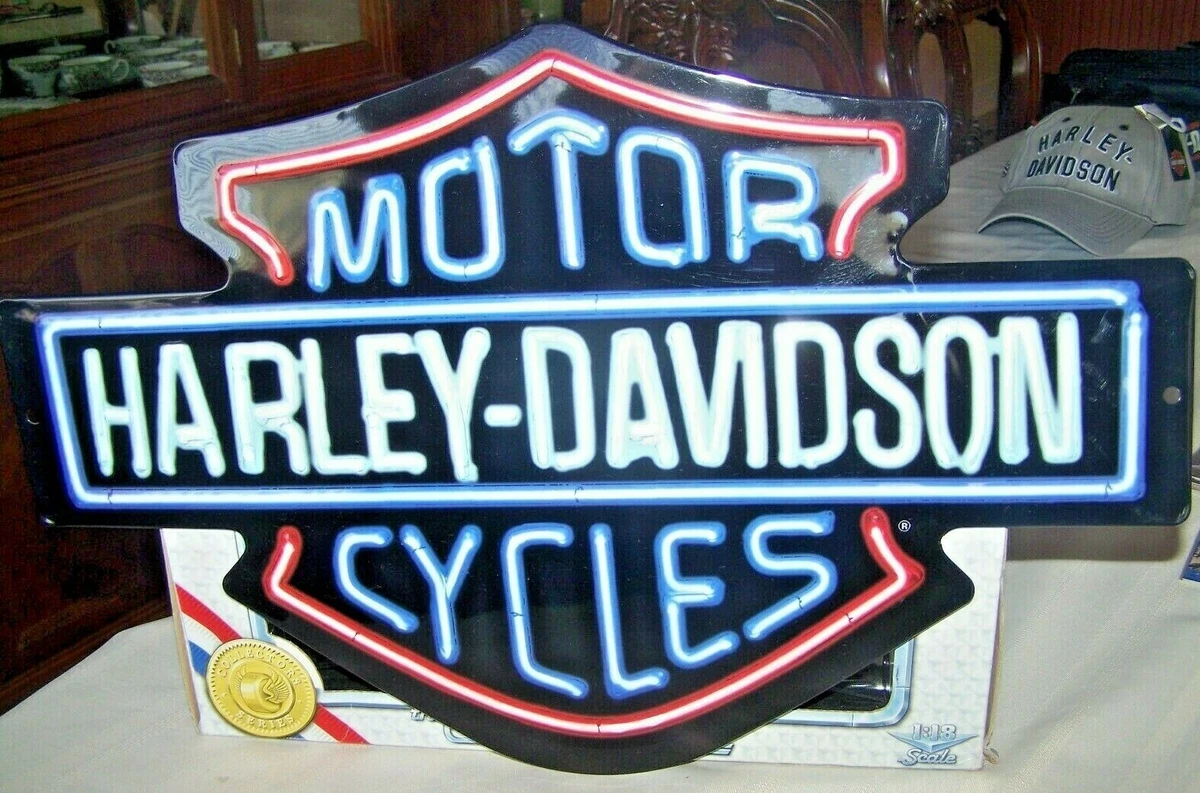 HARLEY DAVIDSON SHIELD LOGO NEON LOOK GAMEROOM USA MADE METAL