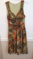 Y2K Elana Kattan Green Floral Dress Sleeveless Ruching Women's Med Fairy Grunge