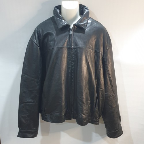Vintage Wilsons Pelle Studio Black Mens Leather Bomber Jacket Size 2XL 1990s - Picture 3 of 18