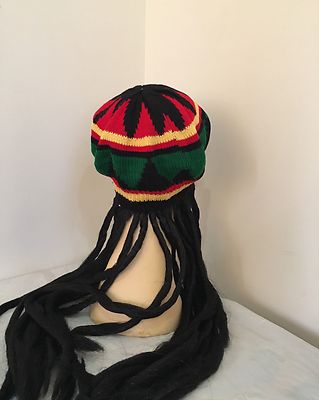 Bob Marley Jamaican Rasta Beanie Hat With Dreadlocks Wig Fancy Dress