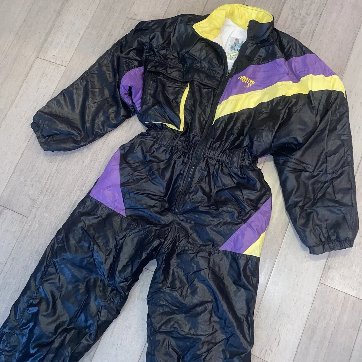 Vtg 80s 90s Ski Suit One Piece Snowsuit Snow Onsie Bib Shiny