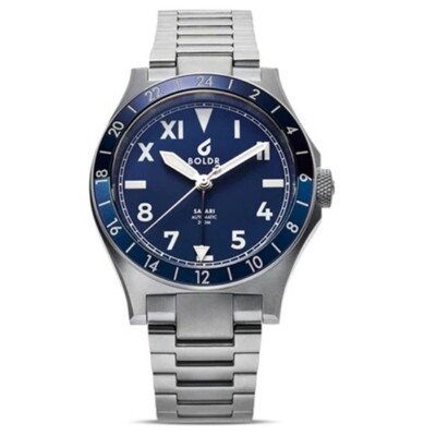 BOLDR GMT MAASAI MARA Automatik Edelstahl Blau Weib Aluminium Saphir Herren Uhr