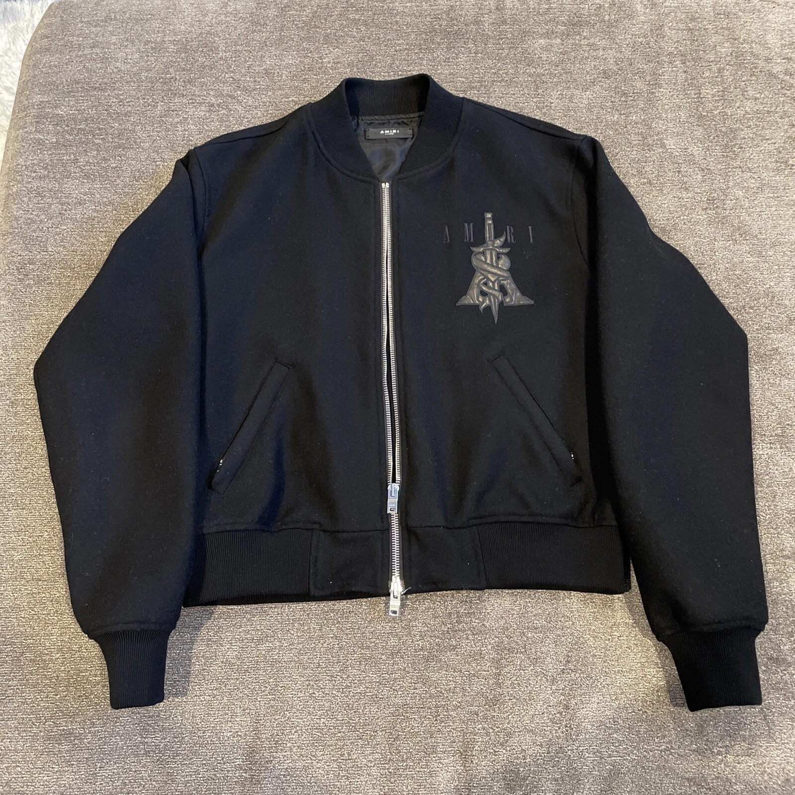 AMIRI Giacca Bomber Logo Pugnale Nero Taglia XL