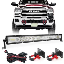 32''inch Led Light Bar+Front Tow Mount Hook w/Wiring For 2010-2020 Ram 2500 3500