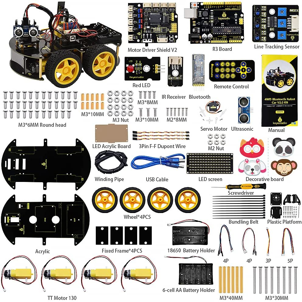 Arduino Smart Car Python Programmable Smart Car Robot 4Wd Programmable DIY Starter Kit for Arduino For Uno R3 ...