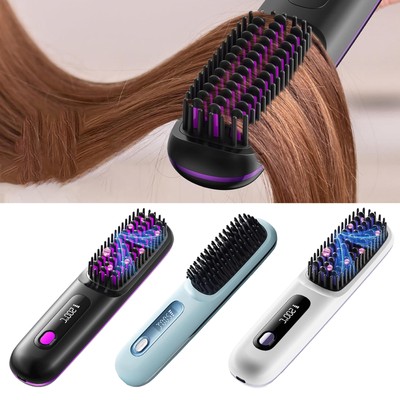 Negative Ions Cordless Hair Straightener Brush Ceramic-coated With LED Display 