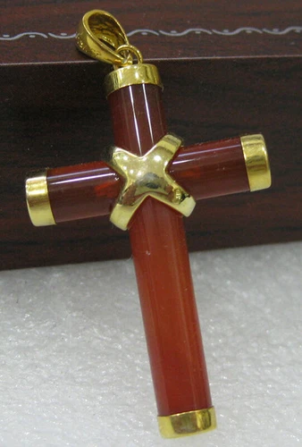 Natural Agate/Tiger's Eye/Topaz/Jade Gemstone Cross Pendant Necklace AAA Grade - Picture 12 of 29