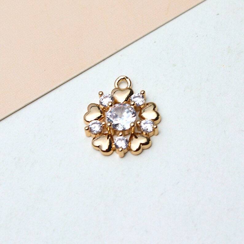 10pcs CZ Pave Snowflake Charm,Cubic Zirconia Flower Pendant,Zircon