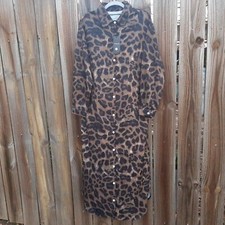 Women's Sopliagon Leopard Cheetah Print Long Button Down Shirt Dress M NWT