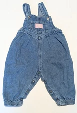 Vtg Oshkosh Baby B'gosh Big Overalls Denim Pink Label Vestbak Girl 12 mo