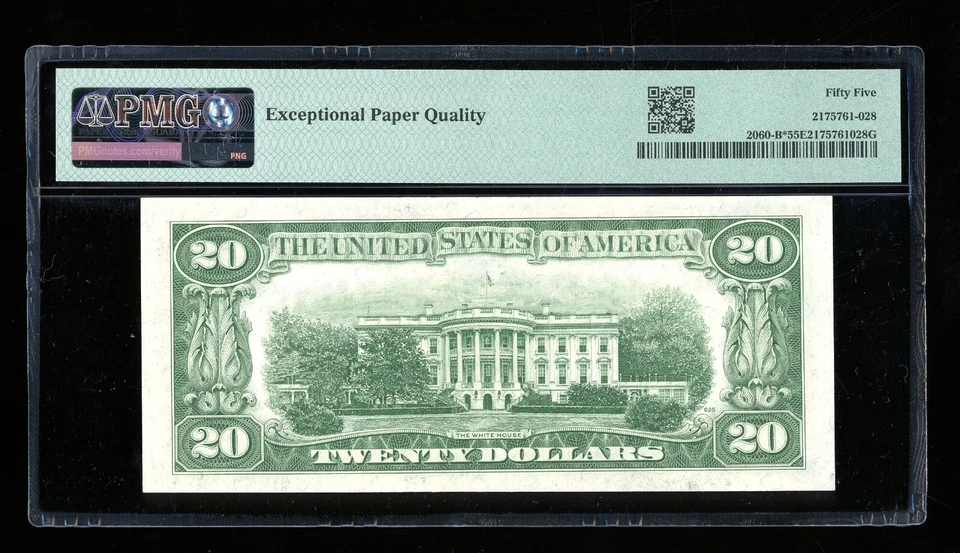 DBR 1950-A $20 FRN STAR New York Fr. 2060-B* PMG 55 EPQ Serial B01953609* - Image 2 of 2