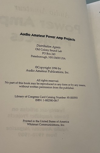 Audio Amateur Power Amp Projects - 96 First Reprint Edition ISBN 1-882580-08-7 - Picture 9 of 10