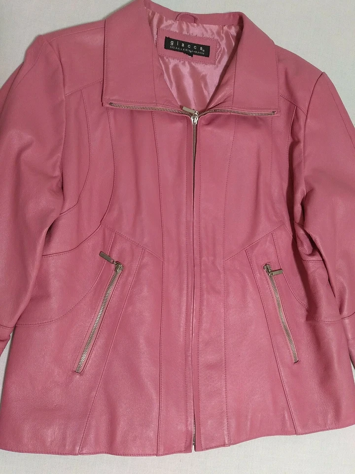 Винтажная кожаная мотокуртка Giacca A Gallery Company ярко-розовый размер XL - Изображение 4 из 4