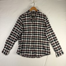 Goodfellow Flannel Shirt Mens L White Plaid Button Up Cotton Pocket Slim