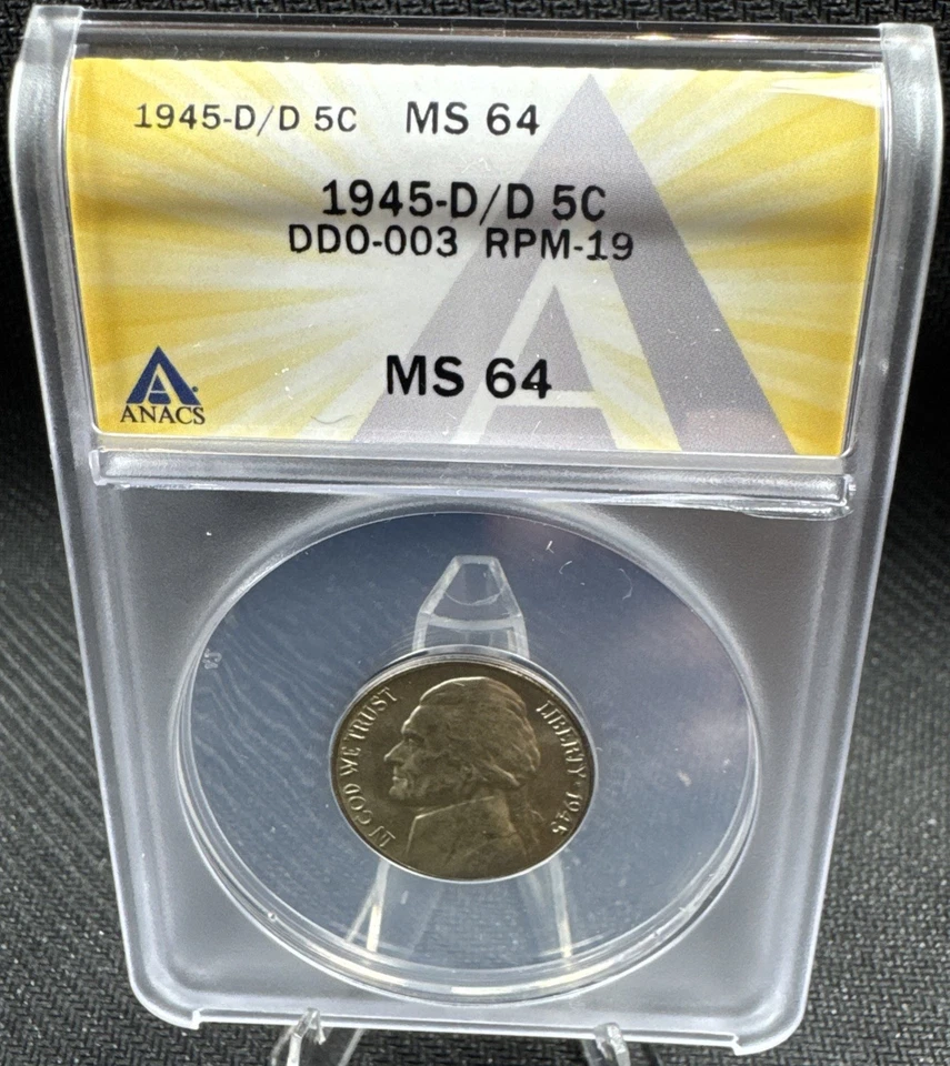 1945 D/D Jefferson Nickel Doubled Die - ANACS MS 64 - RPM-019, DDO-003 Silver! - Image 3 of 4