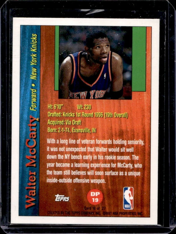 1996-97 Topps Walter McCarty Draft Pick Exchange Rookie RC #DP19 Knicks - Image 2 of 2