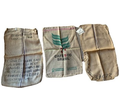 Assorted Burlap Jute Coffee Bean Bags Sacks-Lot Of (3) NICE LOT B